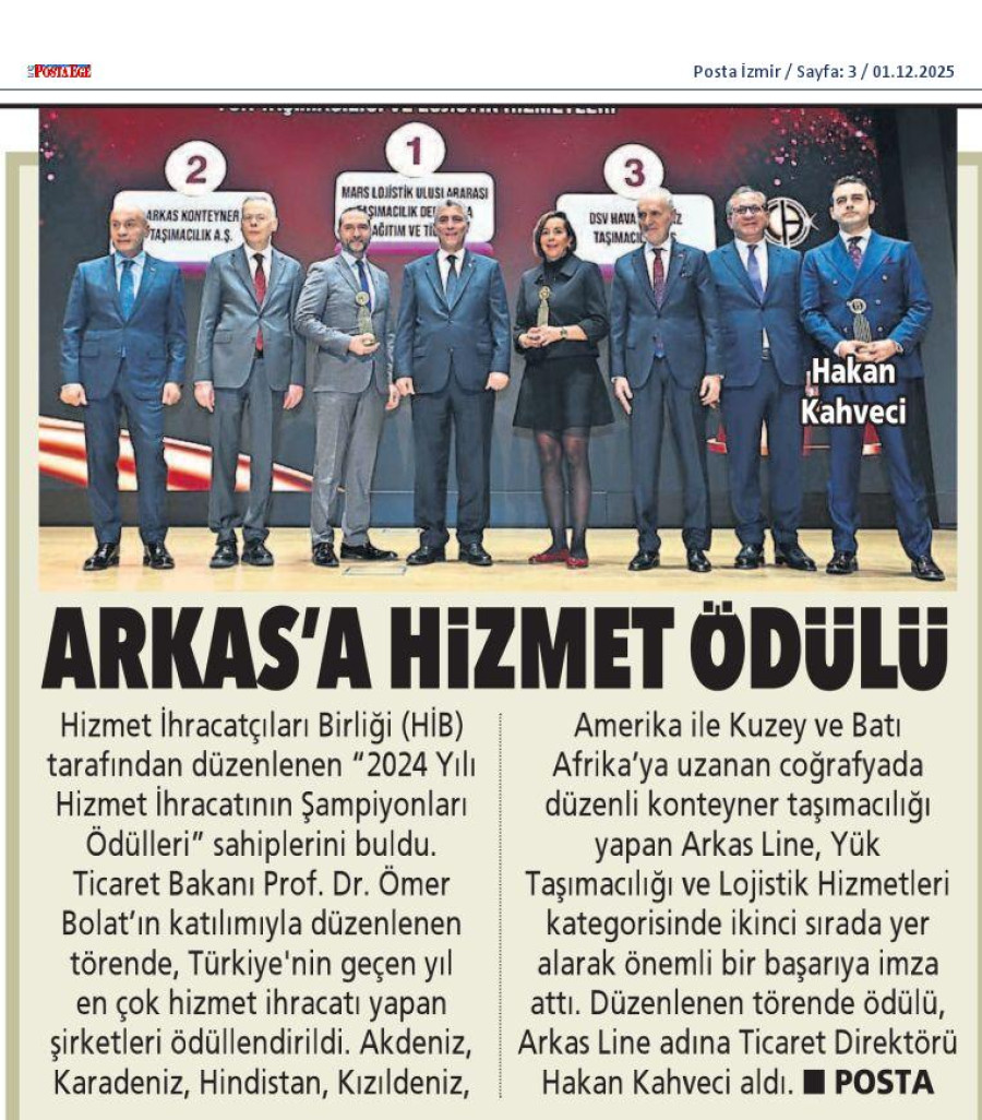 Arkas'a Hizmet Ödülü