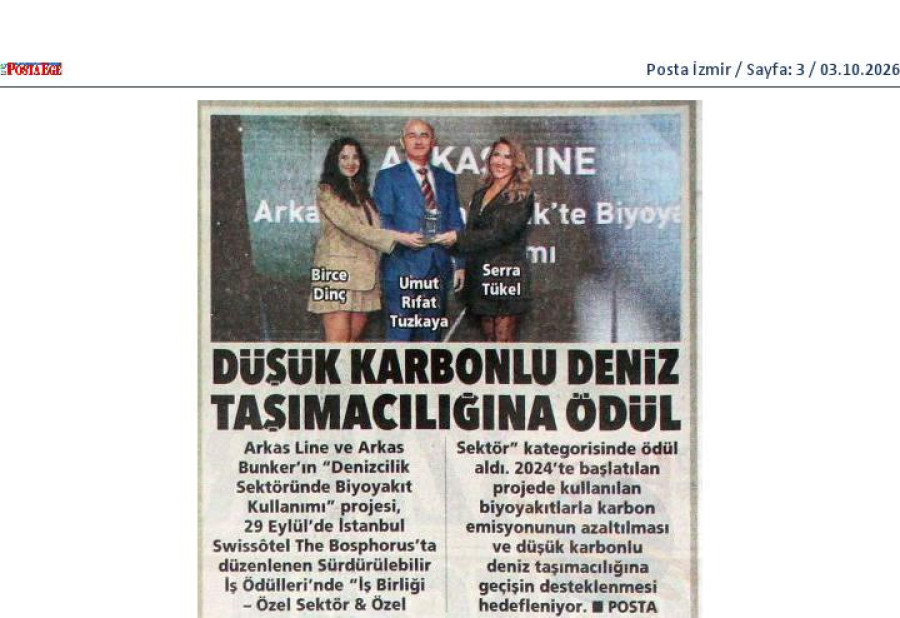 Düşük Karbonlu Deniz Taşımacılığına Ödül