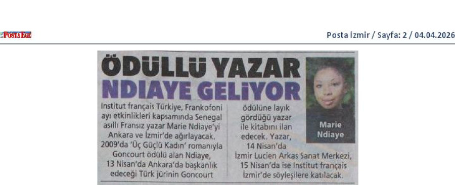Ödüllü Yazar Ndiaye Geliyor