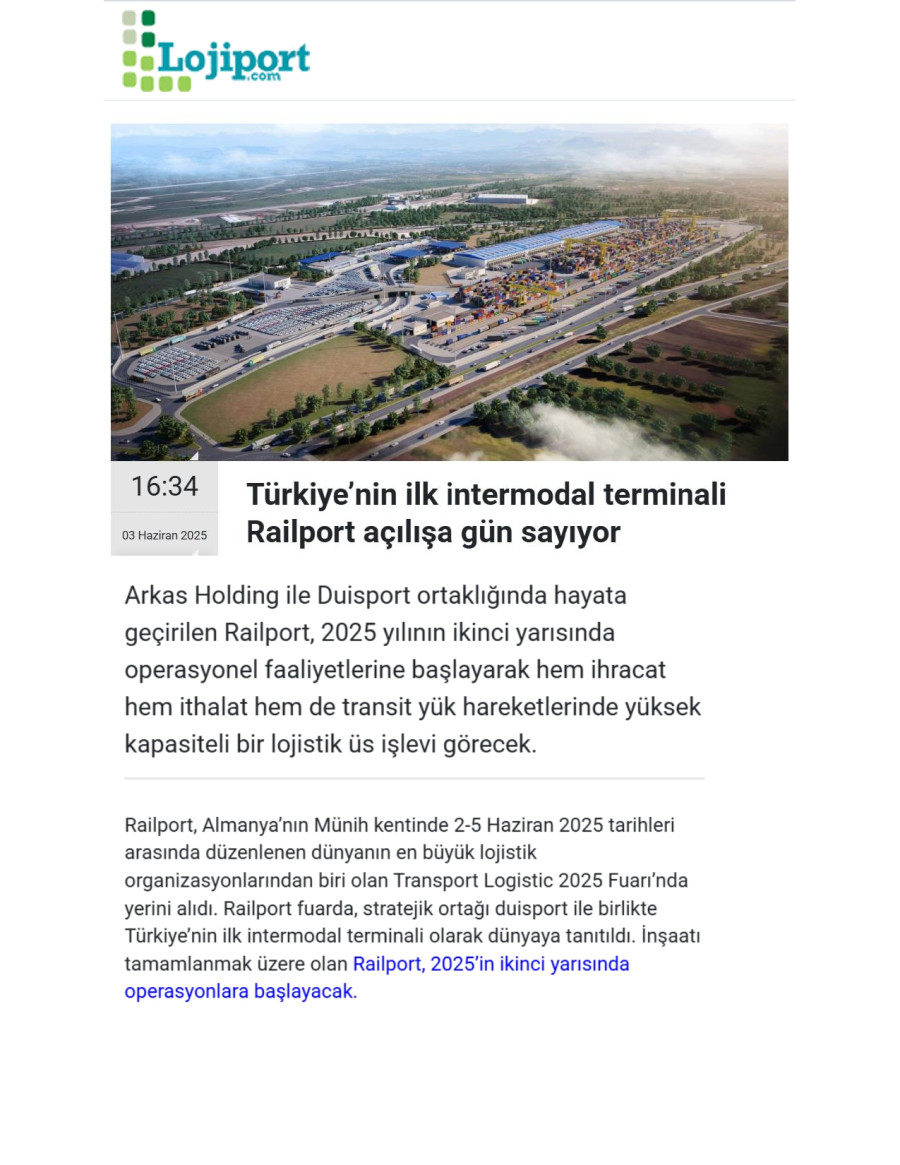 Türkiye’nin İlk Intermodal Terminali Railport Açılışa Gün Sayıyor