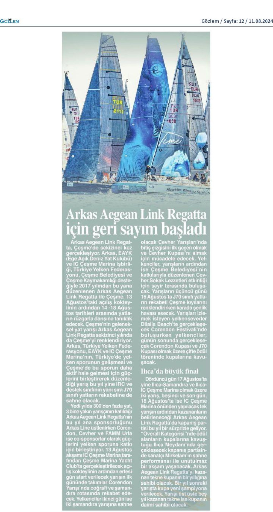 Arkas Aegean Link Regatta için geri sayım başladı