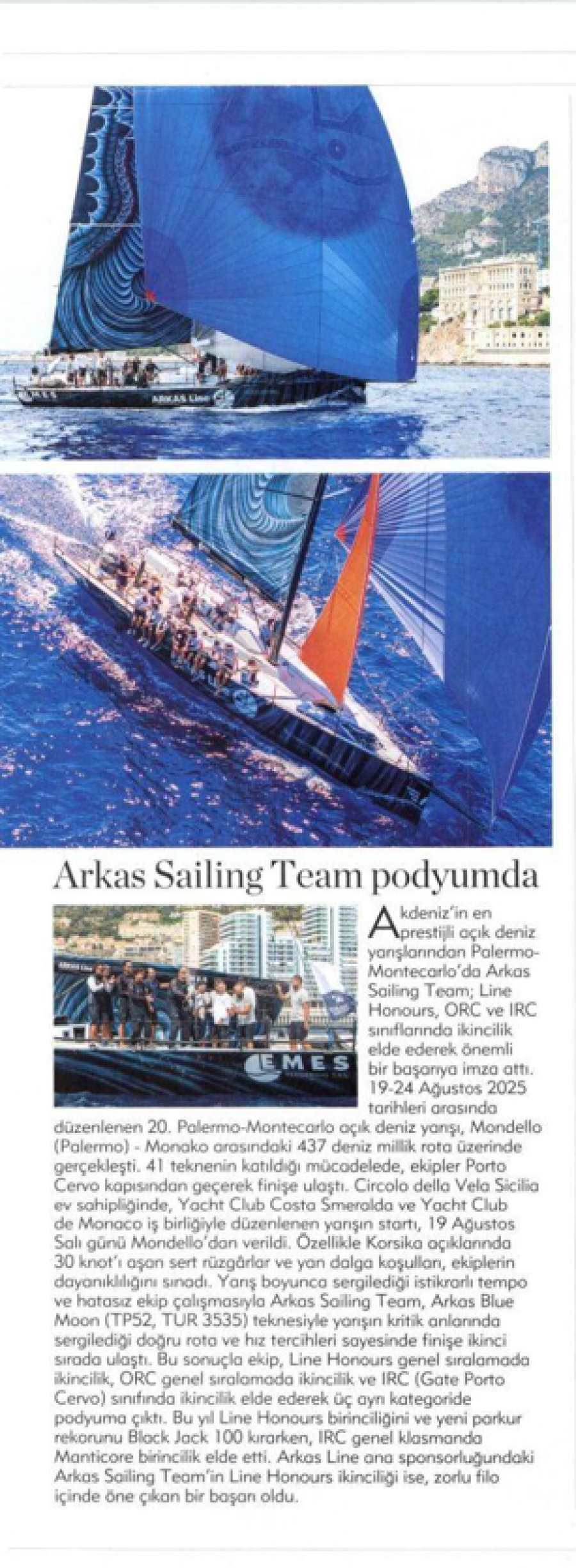 Arkas Sailing Team Podyumda