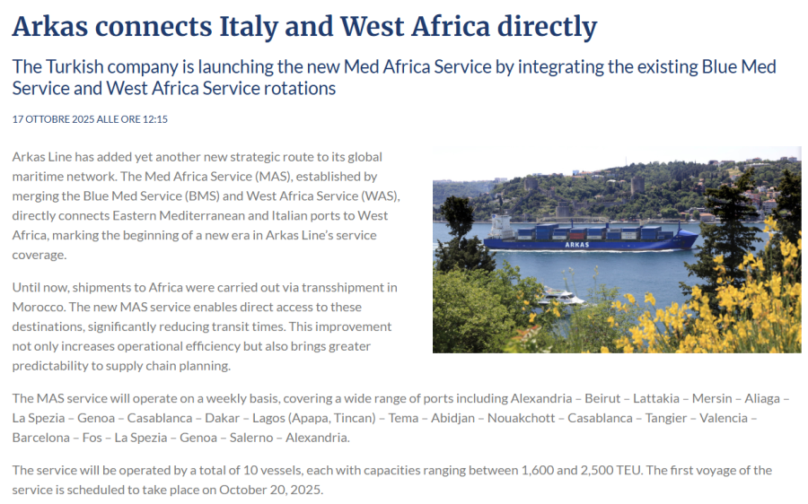 Arkas Line Connects Italy And West Africa Directly