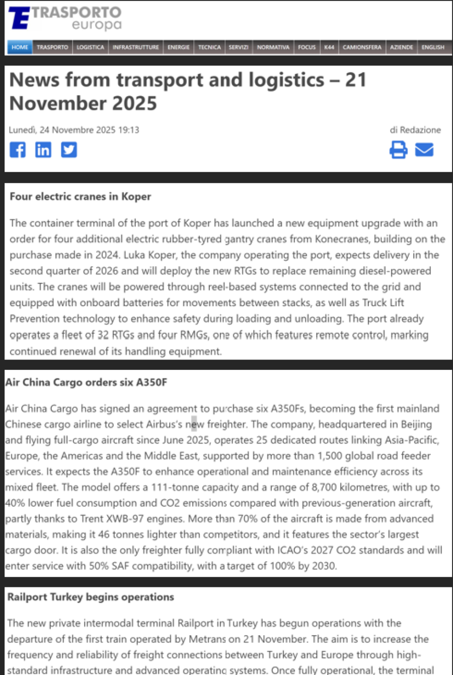 News from transport and logistics – 21 November 2025