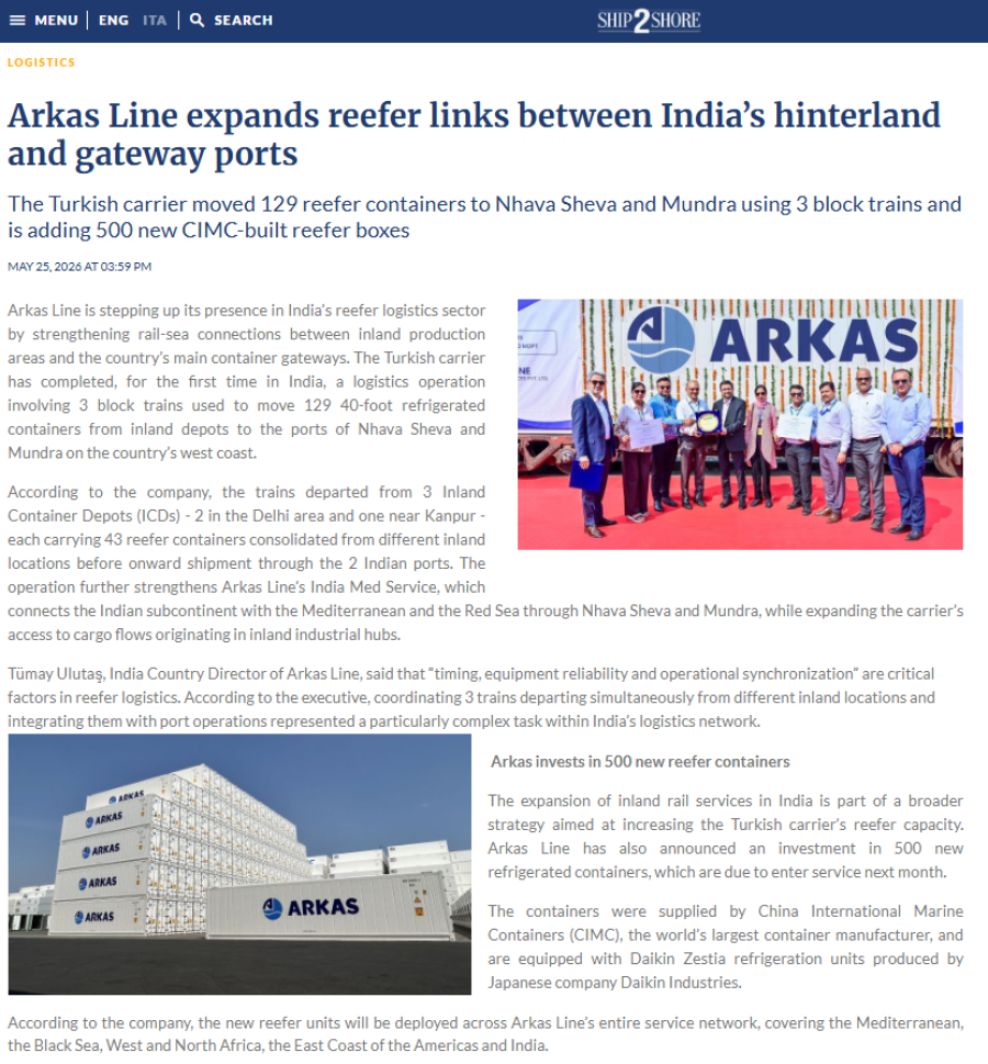 Arkas Line Expands Reefer Links Between India’s Hinterland And Gateway Ports