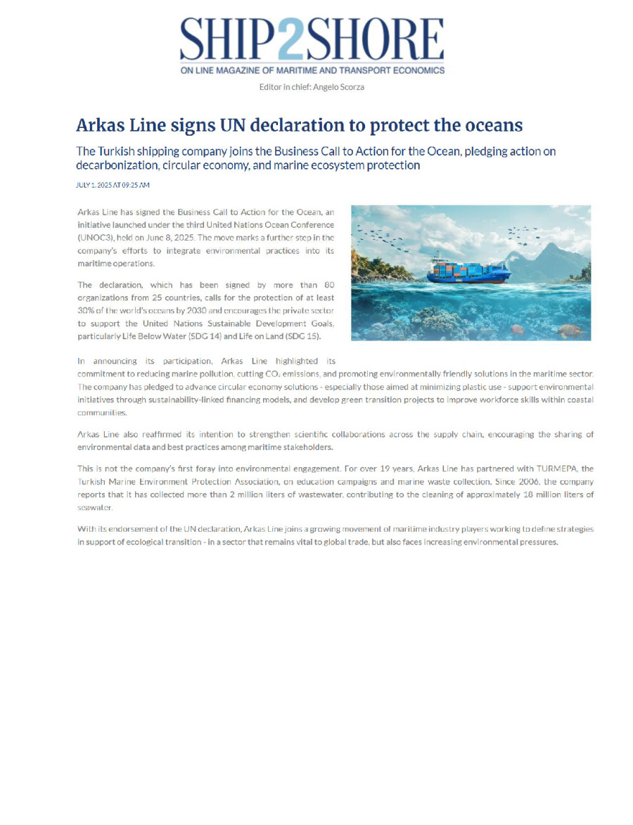 Arkas Line Signs UN Declaration To Protect The Oceans