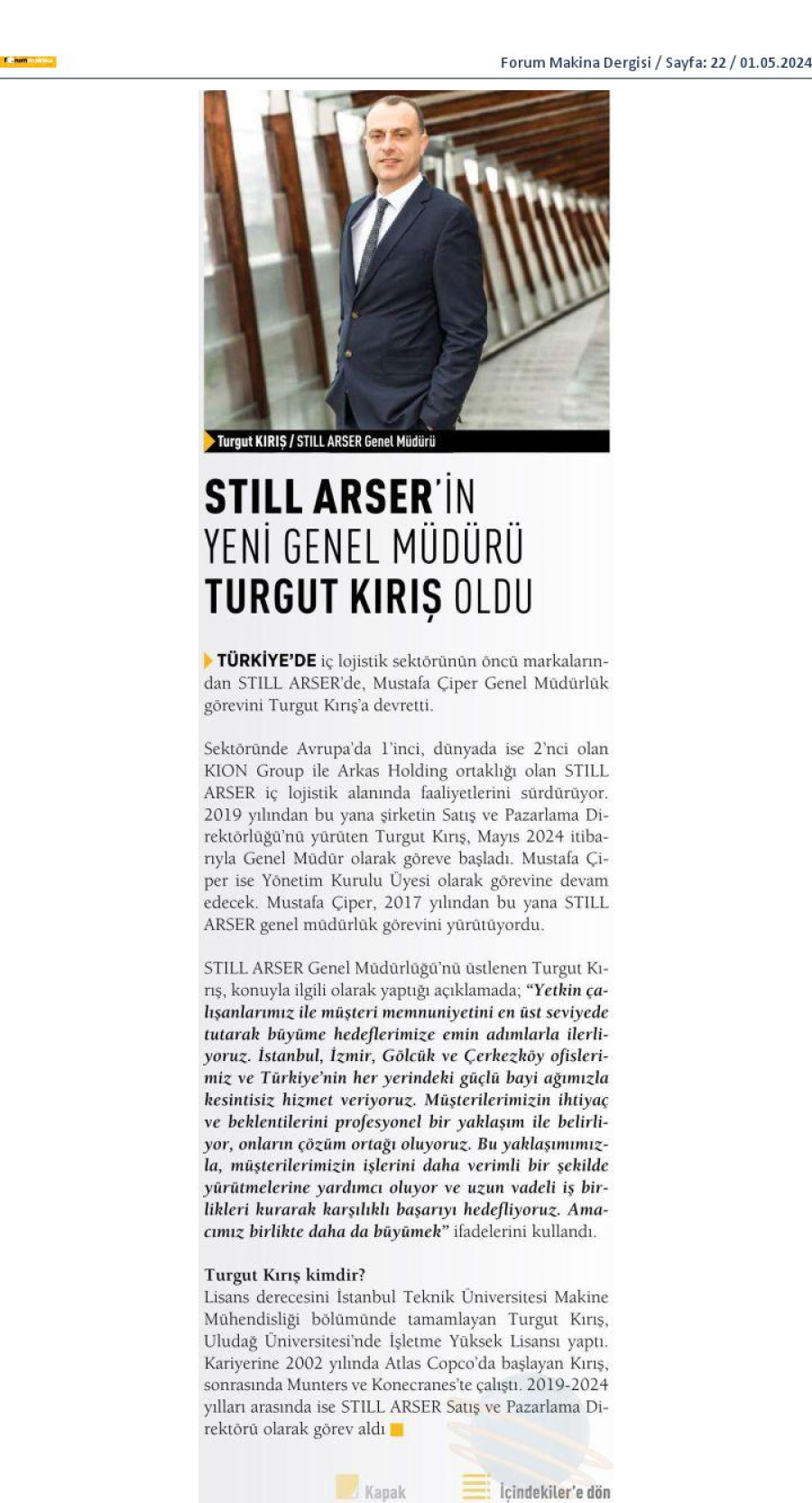 Still Arser'in Yeni Genel Müdürü Turgut Kırış Oldu