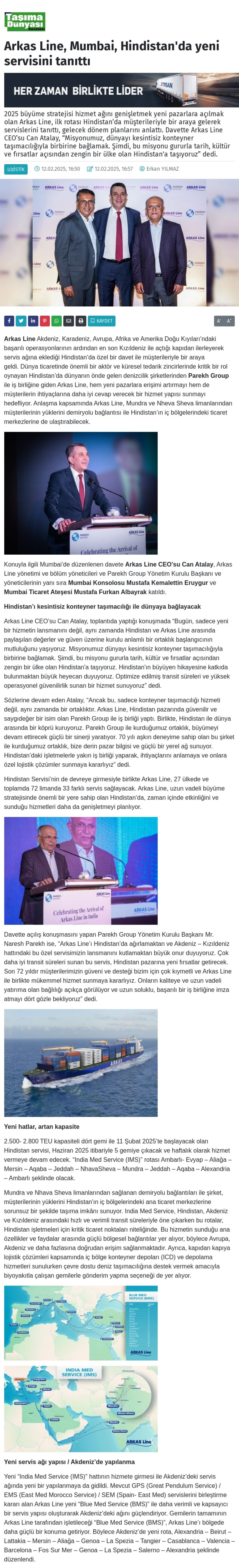 Arkas Line, Mumbai, Hindistan'da yeni servisini tanıttı