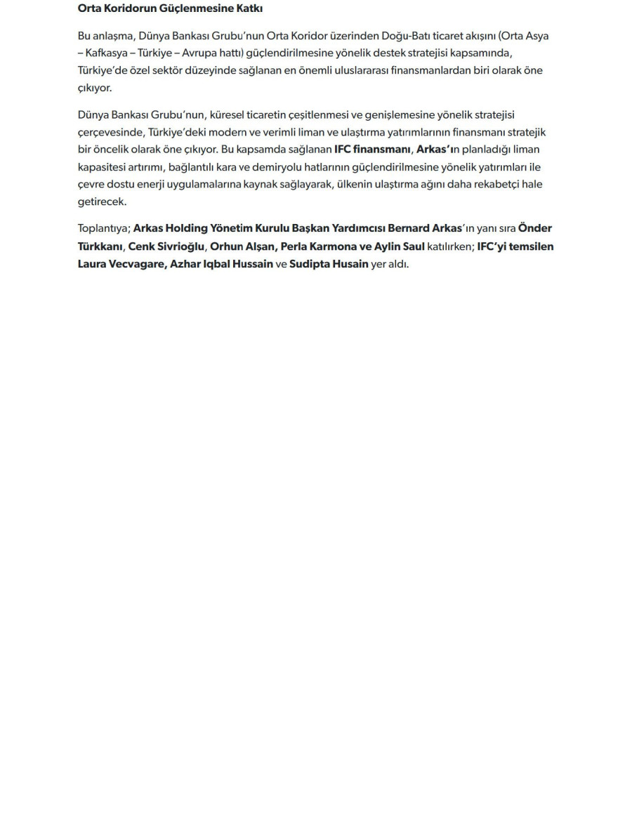 Arkas’a, IFC Liderliğinde Sendikasyon Kredisi