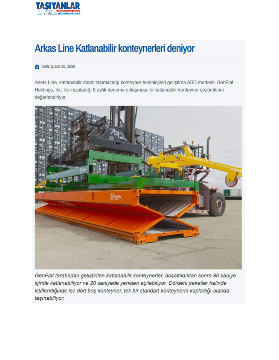 Arkas Line Katlanabilir Konteynerleri Deniyor