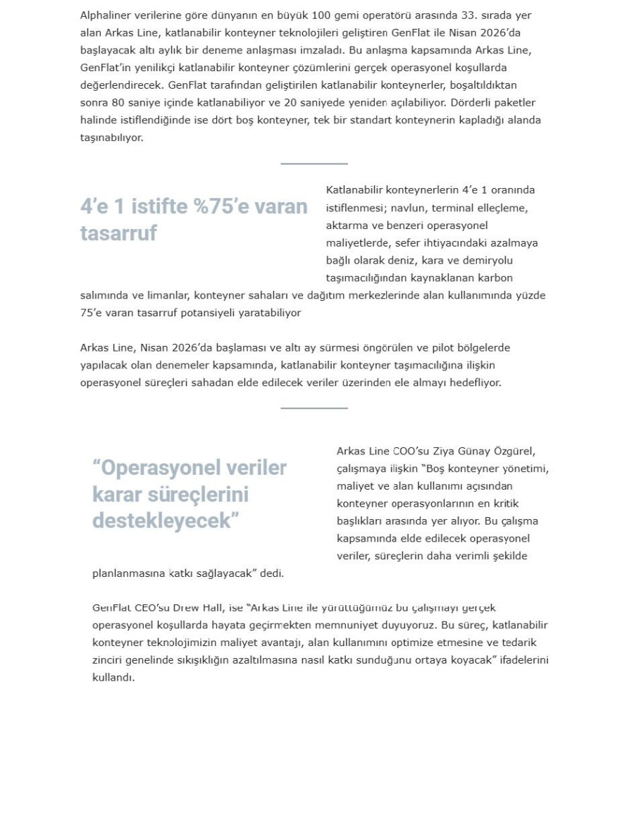 Arkas Line’dan Boş Konteyner Yoğunluğuna Katlanabilir Çözüm