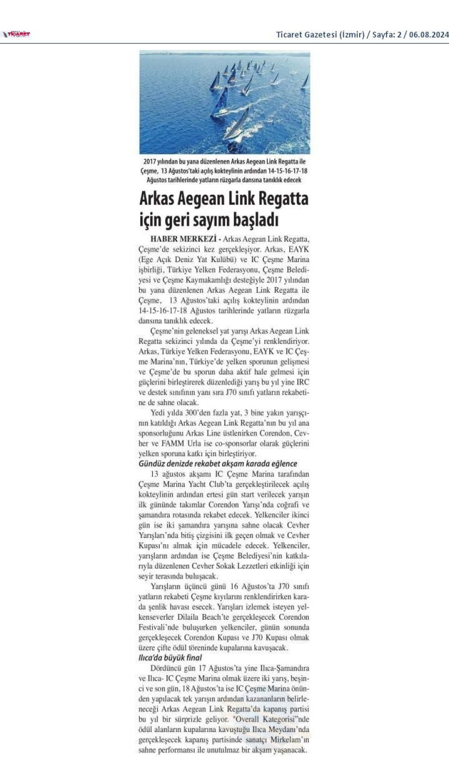 Arkas Aegean Link Regatta İçin Geri Sayım Başladı