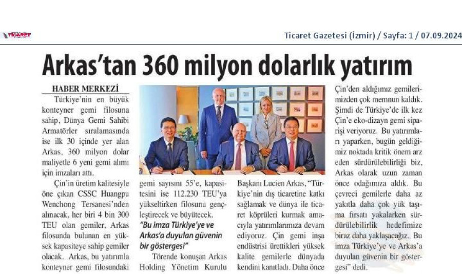 Arkas'tan 360 Milyon Dolarlık  Yatırım