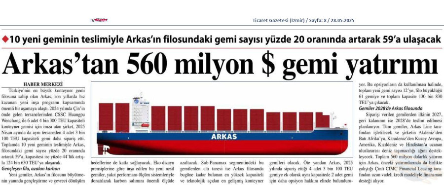 Arkas'tan 560 Milyon $ Gemi Yatırımı