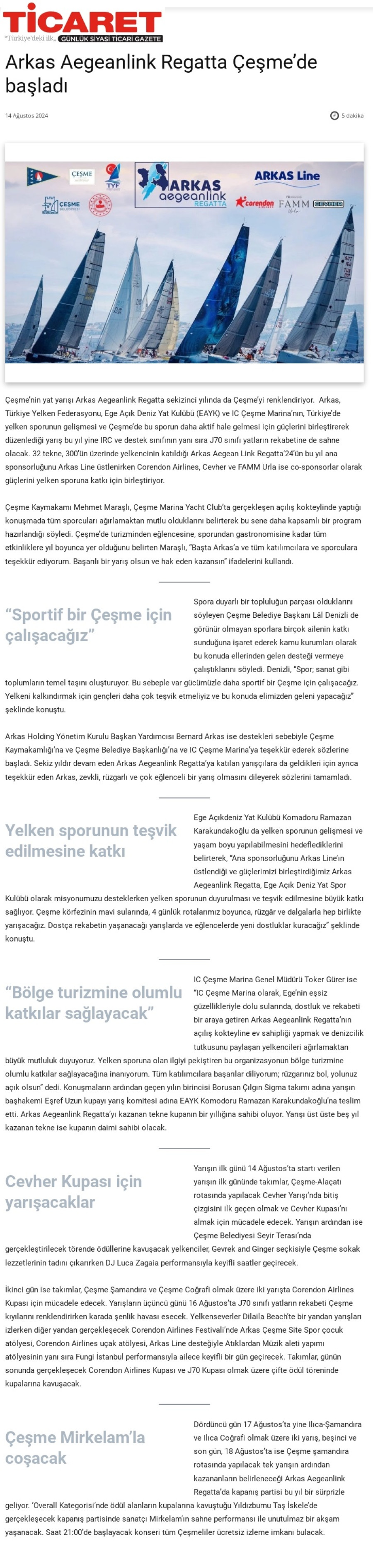 Arkas Aegeanlink Regatta Çeşme'de başladı