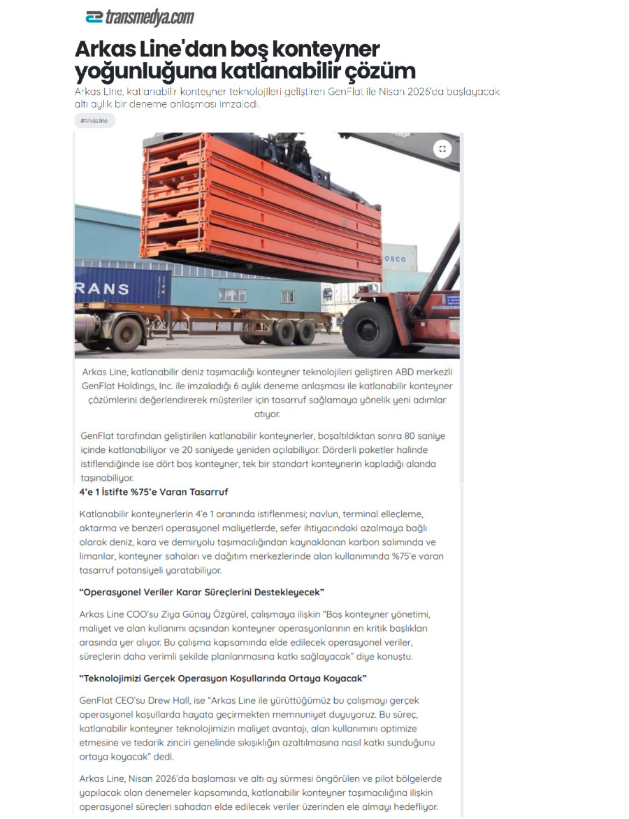 Arkas Line'dan Boş Konteyner Yoğunluğuna Katlanabilir Çözüm