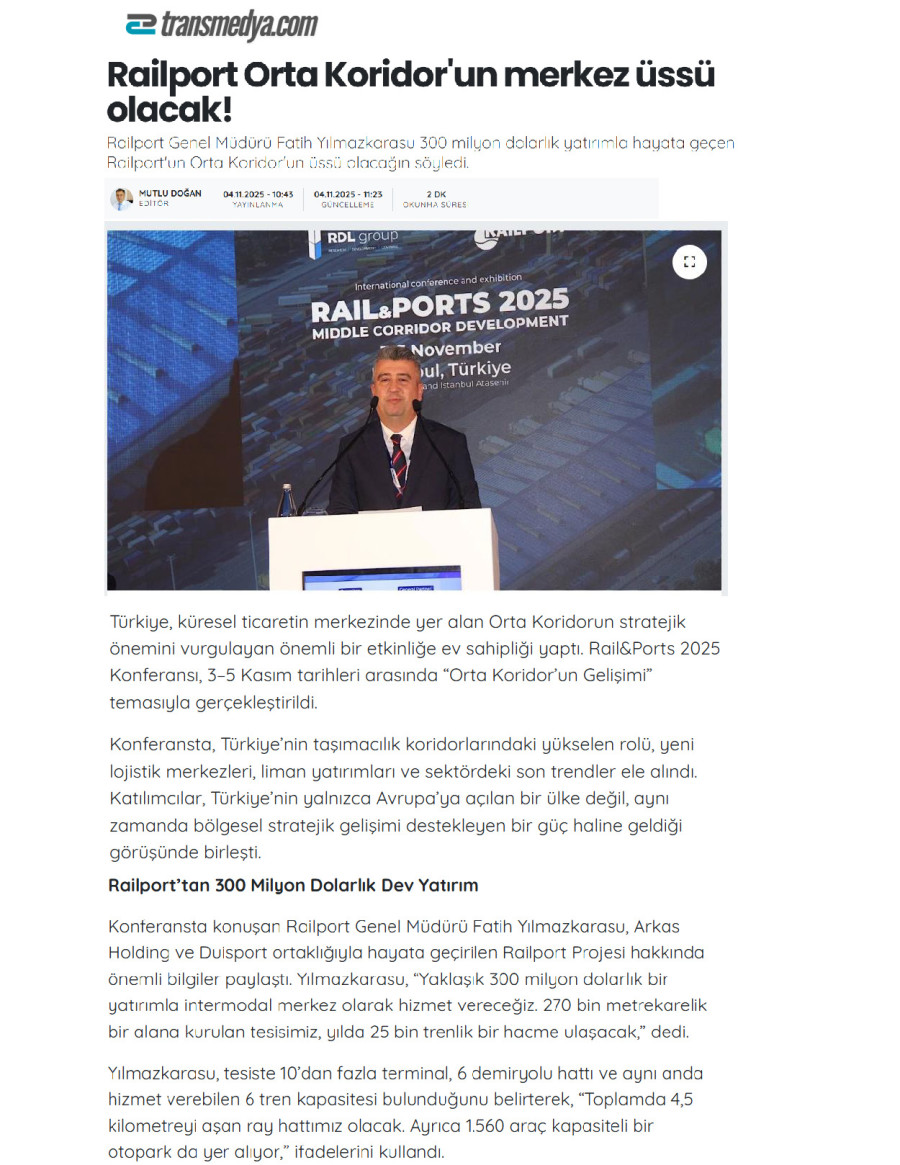 Railport Orta Koridor'un Merkez Üssü Olacak!