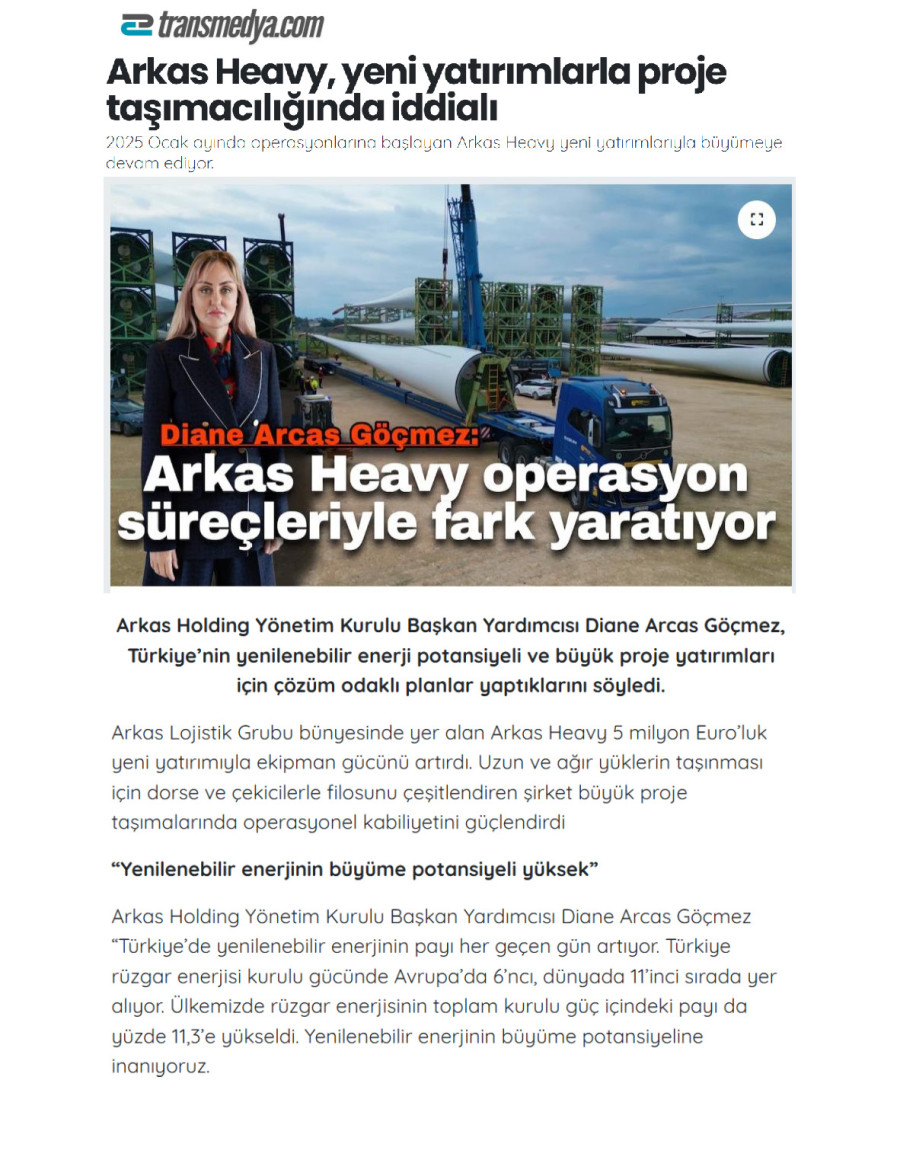 Arkas Heavy, Yeni Yatırımlarla Proje Taşımacılığında İddialı