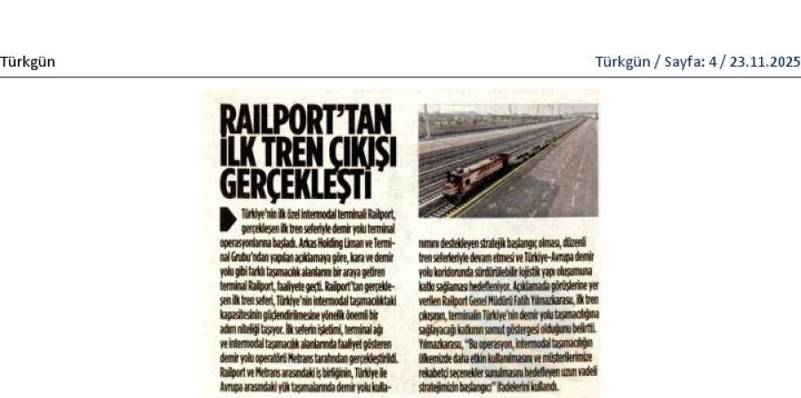 Railport'tan İlk Tren Çıkışı Gerçekleşti