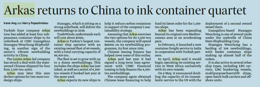 Arkas Return To China To İnk Container Quartet