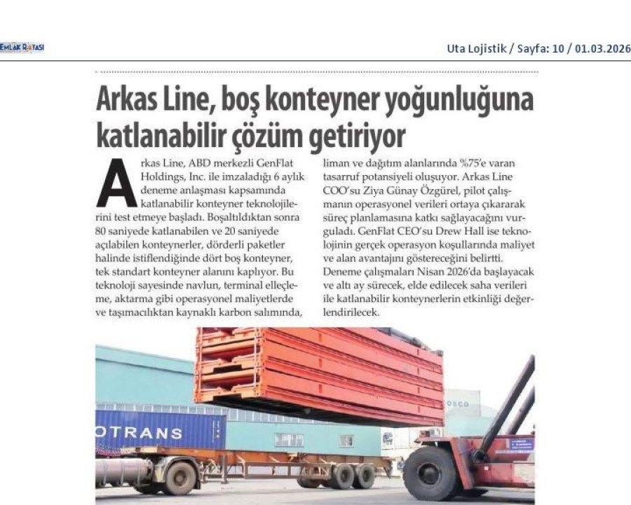 Arkas Line Boş Konteyner Yoğunluğuna Katlanabilir Çözüm Getiriyor