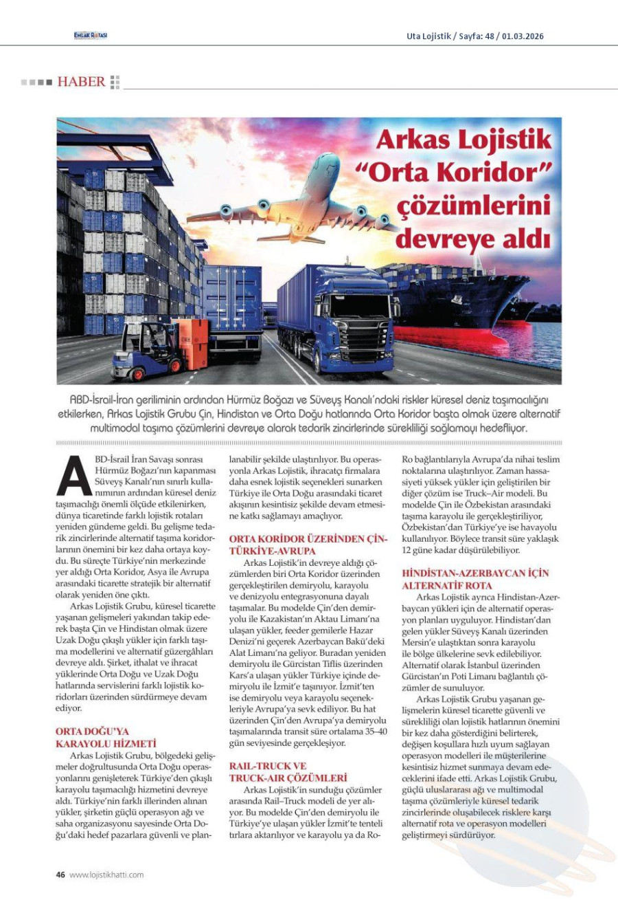 Arkas Lojistik Orta Koridor Çözümlerini Devreye Aldı