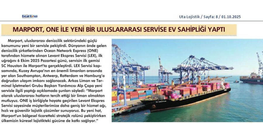 Marport, One İle Yeni Bir Uluslararası Servise Ev Sahipliği Yaptı