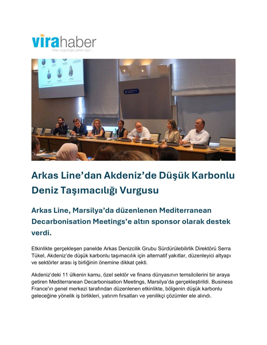 Arkas Line’dan Akdeniz’de Düşük Karbonlu Deniz Taşımacılığı Vurgusu 