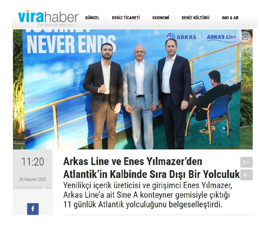 Arkas Line ve Enes Yılmazer’den Atlantik’in Kalbinde Sıra Dışı Bir Yolculuk 