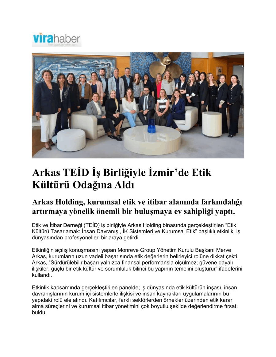 Arkas TEİD İş Birliğiyle İzmir’de Etik Kültürü Odağına Aldı