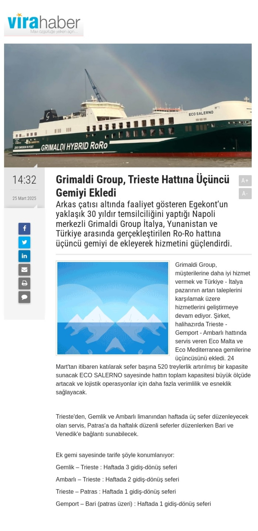 Grimaldi Group, Trieste hattına üçüncü gemiyi ekledi 