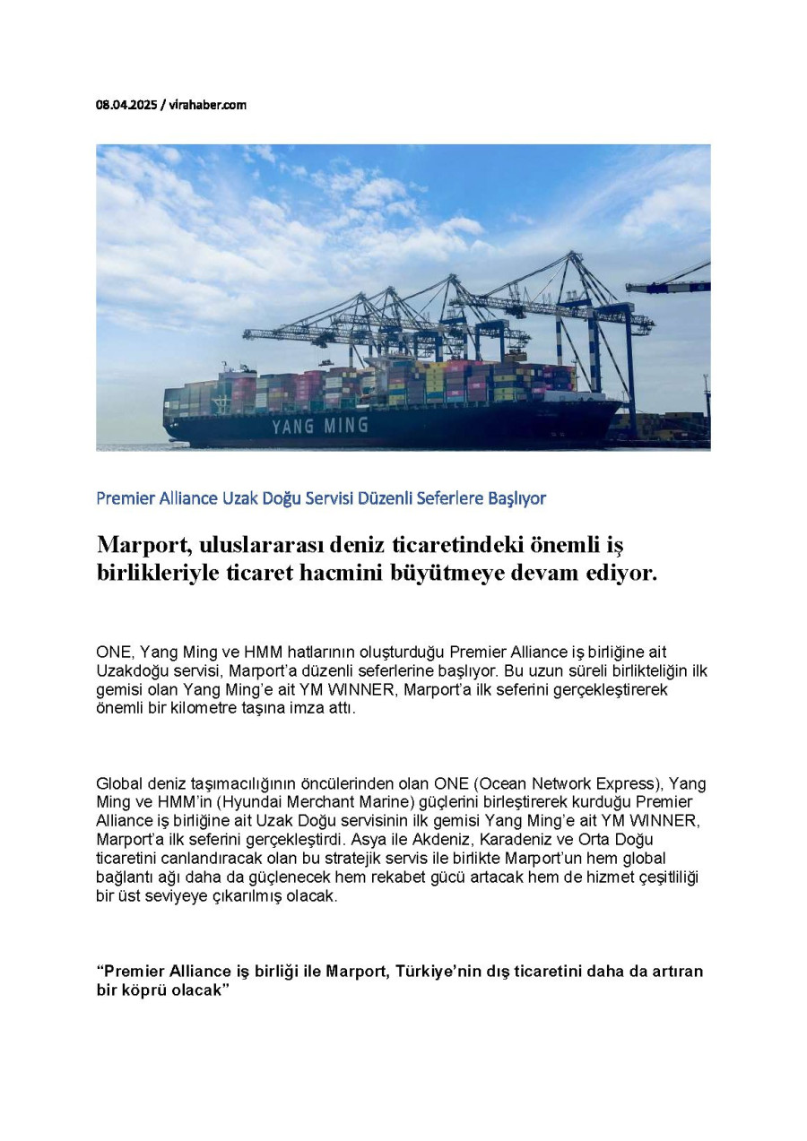 Marport uluslararası deniz ticaretindeki önemli iş birlikleriyle ticaret hacmini büyütmeye devam ediyor