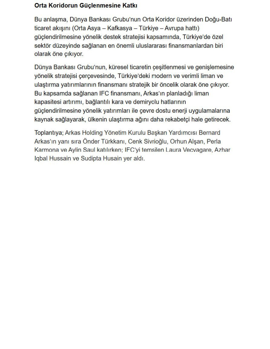 Arkas’a, IFC Liderliğinde Sendikasyon Kredisi