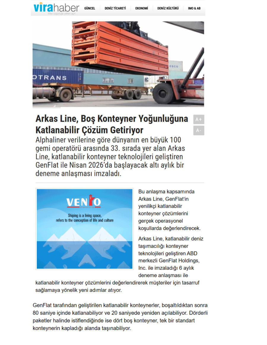 Arkas Line, Boş Konteyner Yoğunluğuna Katlanabilir Çözüm Getiriyor