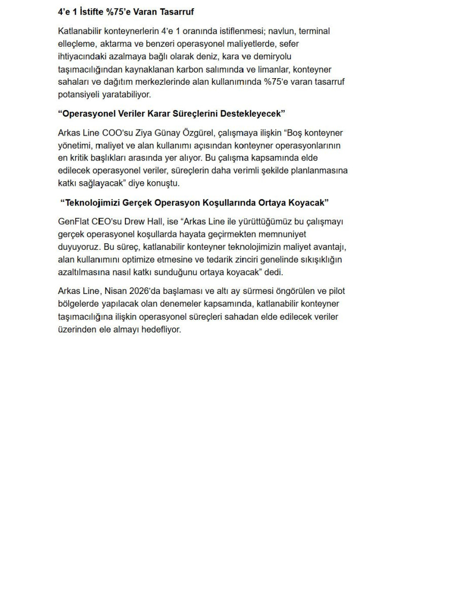 Arkas Line, Boş Konteyner Yoğunluğuna Katlanabilir Çözüm Getiriyor