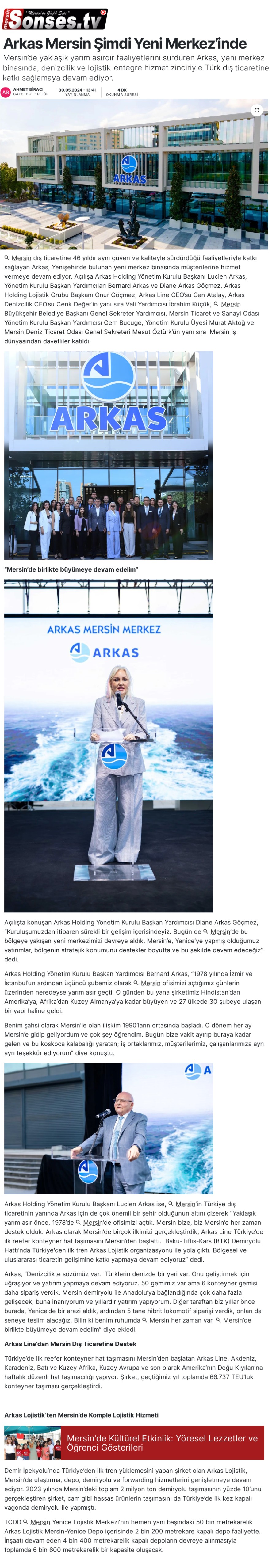 Arkas Mersin Şimdi Yeni Merkezinde