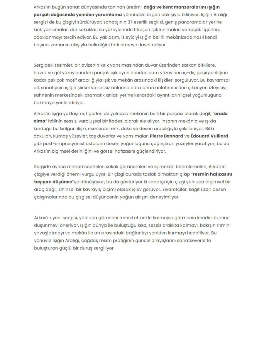 “Işığın Aralığı” İle Claire Arkas Işığın Peşinde: Cihangir Ark Kültür’de Sessiz Ve Derin Bir Yolculuk