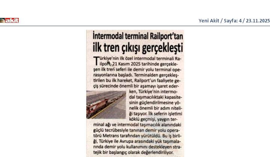 İntermodel Terminal Railport'tan İlk Tren Çıkışı Gerçekleşti