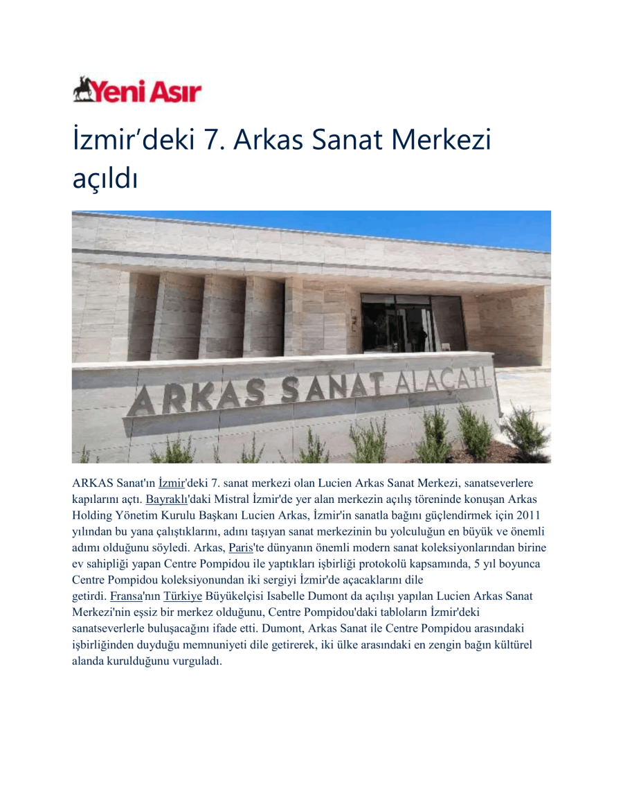 İzmir'deki 7. Arkas Sanat Merkezi Açıldı
