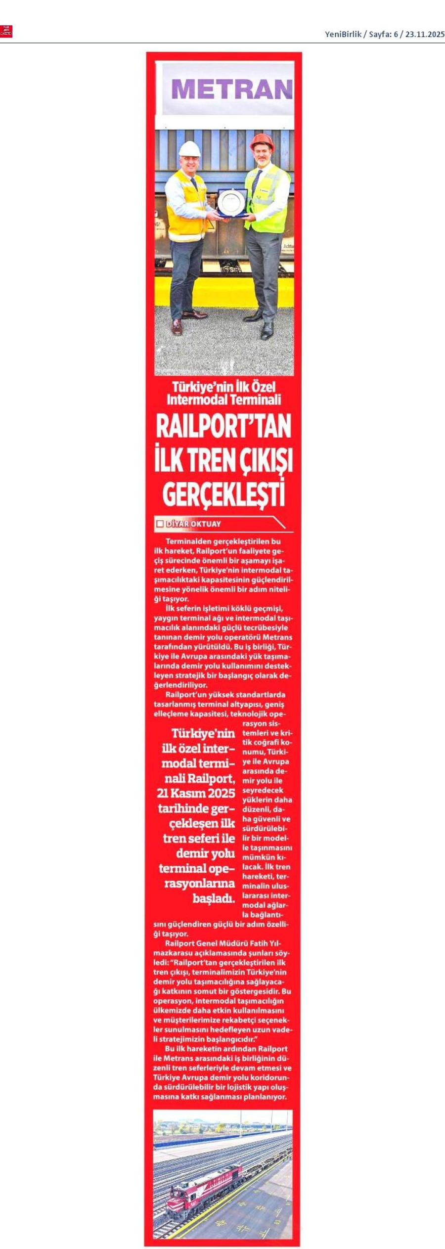 Railport'tan İlk Tren Çıkışı Gerçekleşti