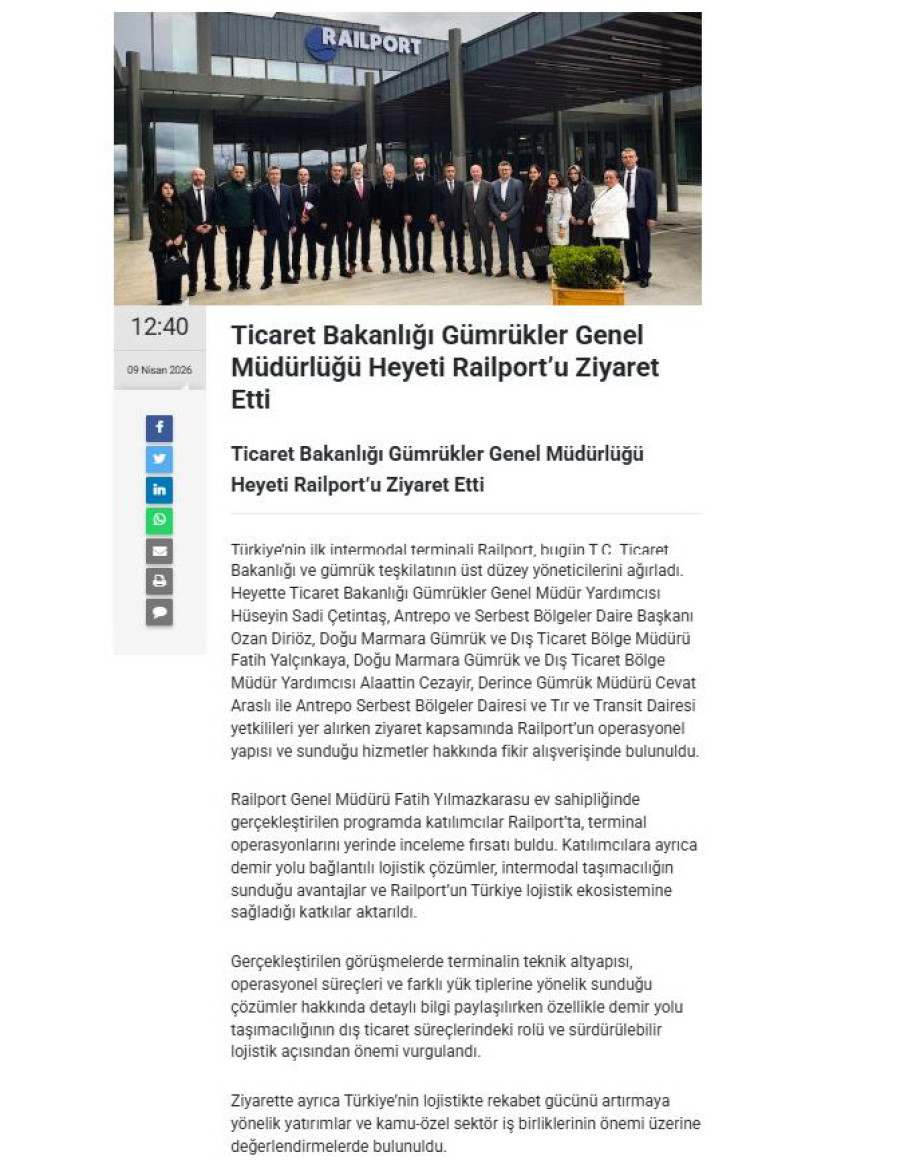 Ticaret Bakanlığı Gümrükler Genel Müdürlüğü Heyeti Railport’u Ziyaret Etti