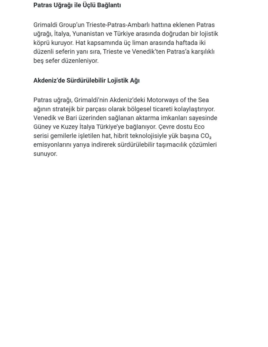 Grimaldi Group’tan, Trieste Hattına Dördüncü Gemi