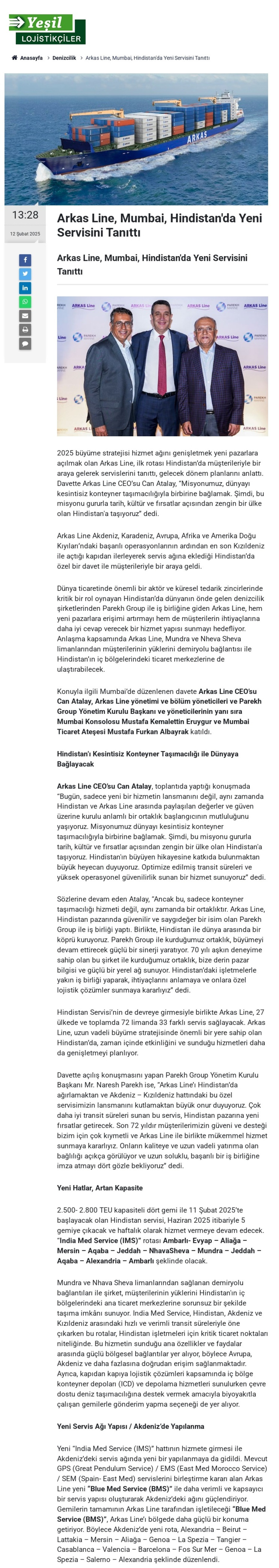 Arkas Line, Mumbai, Hindistan'da yeni servisini tanıttı