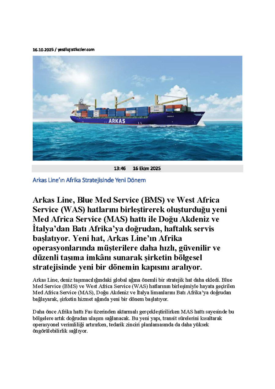 Arkas Line’ın Afrika Stratejisinde Yeni Dönem