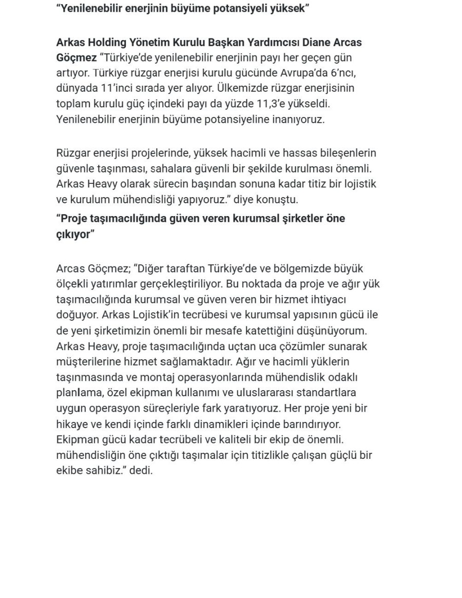 “Arkas Heavy Olarak Proje Taşımacılığında Titiz Bir Lojistik Ve Kurulum Mühendisliği Yapıyoruz”