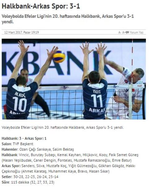 Halkbank-Arkas Spor :3-1