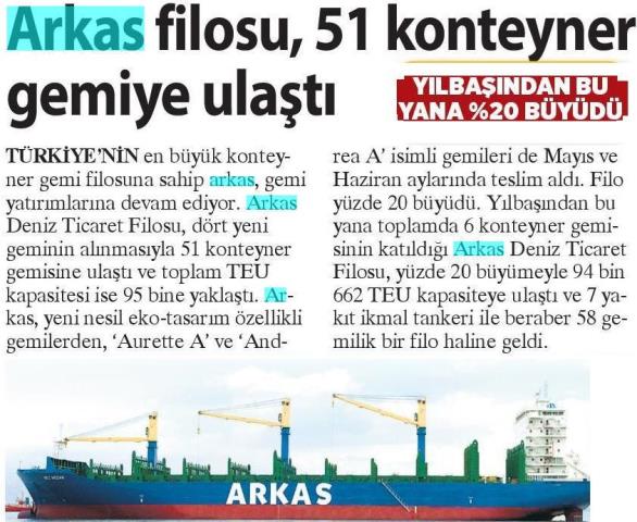 Arkas filosu, 51 konteyner gemiye ulaştı