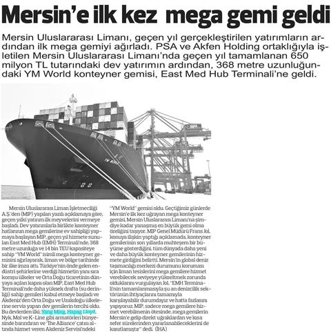 Mersin'e ilk kez mega gemi geldi