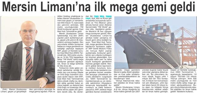 Mersin Limanı'na ilk mega gemi geldi