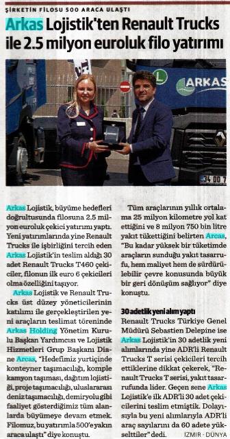 Arkas Lojistik'ten Renault Trucks ile 2.5 Milyon Euro'luk Filo Yatırımı